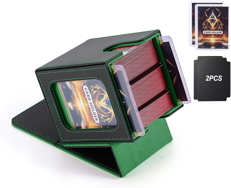 Stepane Commander Deck Box for MTG with double display windows,Card Storage Box Fits 120+ Single sleveed Cards,Magnetic Card Box with 2 Dividers&2 Toploaders for TCG Black/Green - Image 1